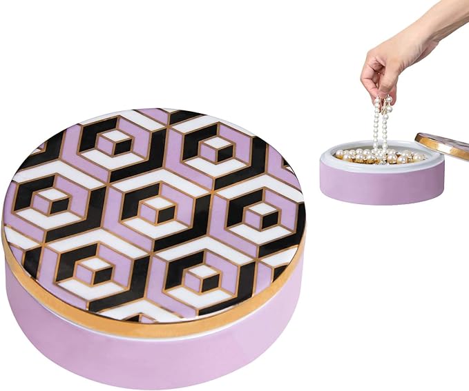 4.3 Inch small Ceramic Jewelry box with Lid - Small Jewelry Display Organizer Holder Trinket Storage box for Dressing Tables, Nightstands or Office, Great Gift for Baby Keepsake