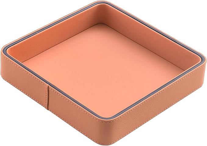 YIGUYI Faux Leather Vanity Tray, Elegant Desktop Storage Organizer，A perfume tray specifically designed for women，Nightstand or Dresser(orange)