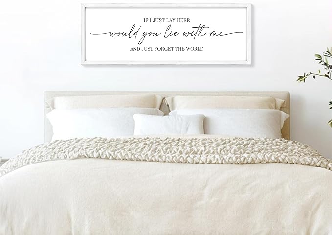MODE HOME Farmhouse Bedroom Wall Art Above Bed with Title If I Just Lay Here Would You Lie With Me, Large Framed Wall Sign for Master Bedroom Wall Decor, Rustic Wall Art for Home Decor 42 x 15 Inch