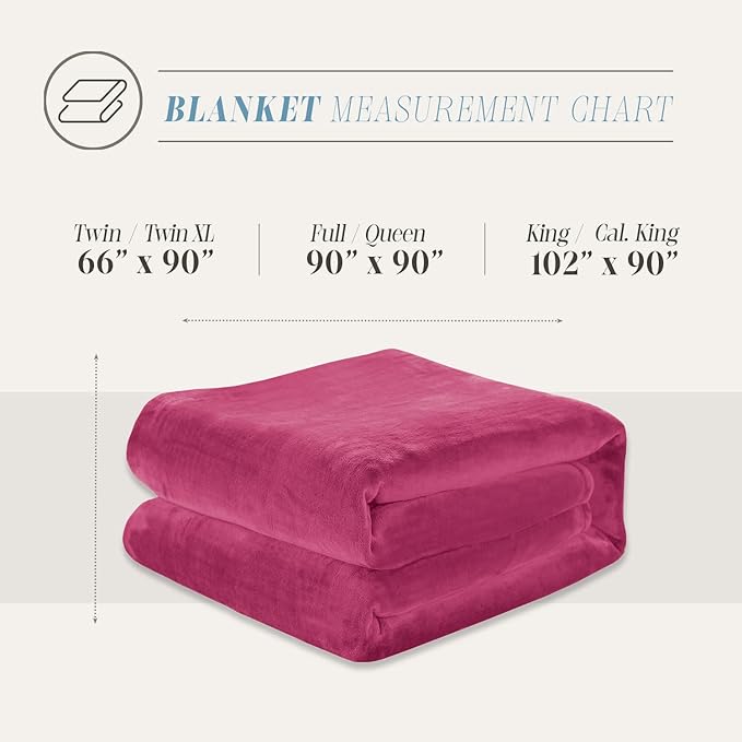 Elegant Comfort Luxury Velvety Feel Blanket, All-Season Lightweight Blanket, Ultra Plush, Soft, Cozy-Fuzzy Flannel Fleece for Couch, Sofa, Bed, Travel, Solid Design, Full/Queen, Hot Pink