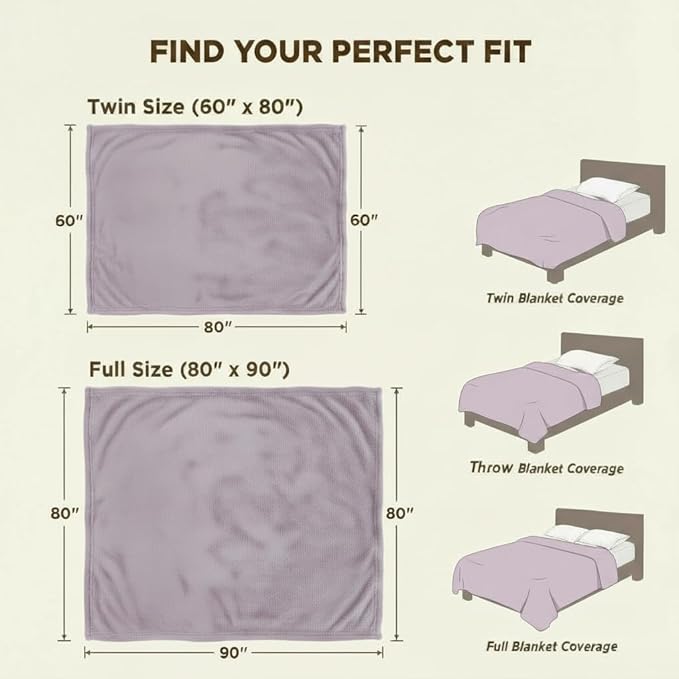 Fleece Blanket Full/Queen - 80x90 Inch Lightweight & Buttery-Soft Throw for Bed, Sofa, Camping | 300GSM Cloud-Touch Microfiber | Cozy Essentials for Travel & Movie Nights, (Fog Purple)