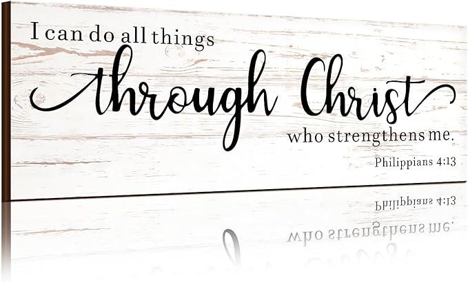 Jetec Farmhouse Bible Verse Scripture Wall Signs, I Can Do All Things Through Christ Who Strengthens Me Wooden Plaque Decor for Church Home Christian Wall Art Decor(17 x 6 Inch, Philippians)