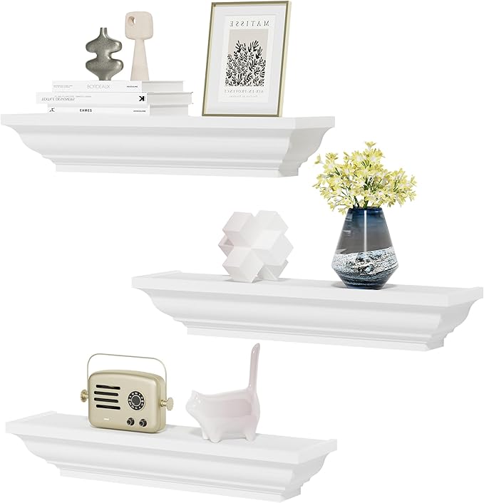 Alsonerbay Floating Shelves - White Rustic Wall Shelves, 3 Pack (17 Inch) for Bedroom, Living Room, Bathroom