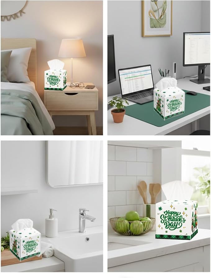 St.Patrick's Day Napkin Tissue Box Cover, Shamrocks Lucky Truck Waterproof Leather Paper Organizer Dispenser for Table Dining, Bathroom, Nightstand Vanity, Car, Housewarming Gift Ideas, H