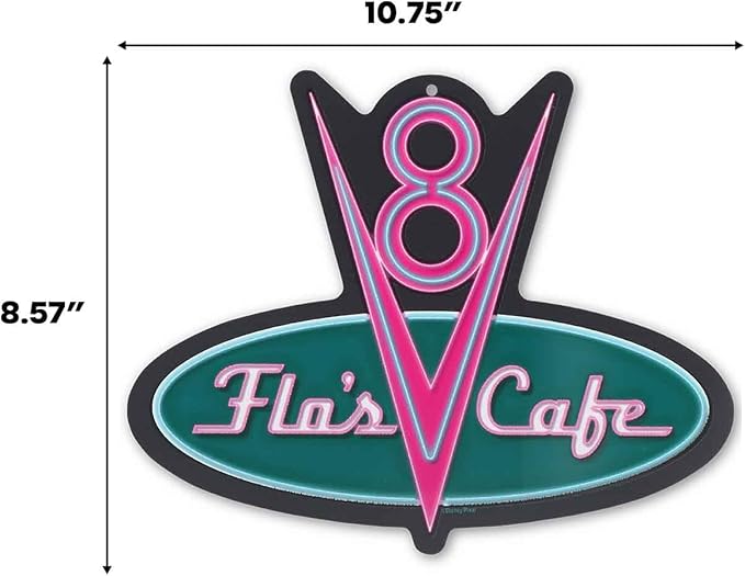 Disney Pixar Cars Flo's V8 Cafe Metal Wall Sign - Fun Cars Diner Decoration for Home