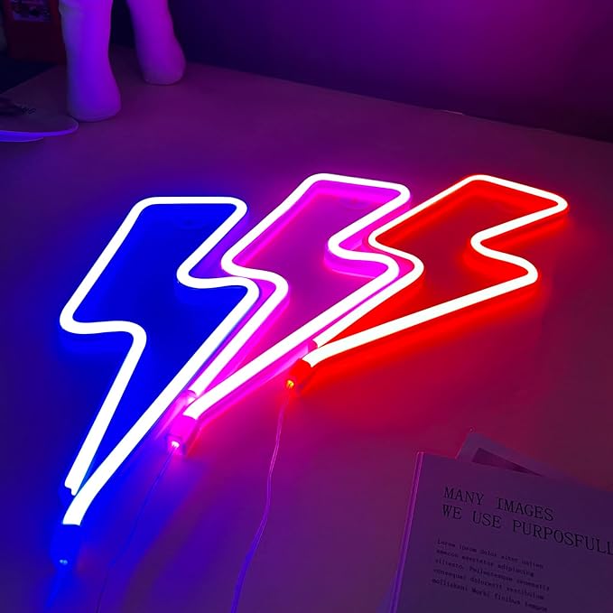 Neon Signs Lightning Bolt Neon Light Sign for Wall Decor, Battery or USB Powered Led Lightning Light Neon Sign for Bedroom, Kids Room, Birthday, Party, Wedding, Home, Kids Decorations Blue