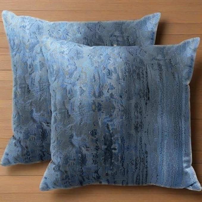 Luxurious Decorative Throw Pillow Covers, Blue Abstract Pattern, Set of 2, Square Cushion Cases for Home Decor，18x18 Pillows Linen Pillowcase