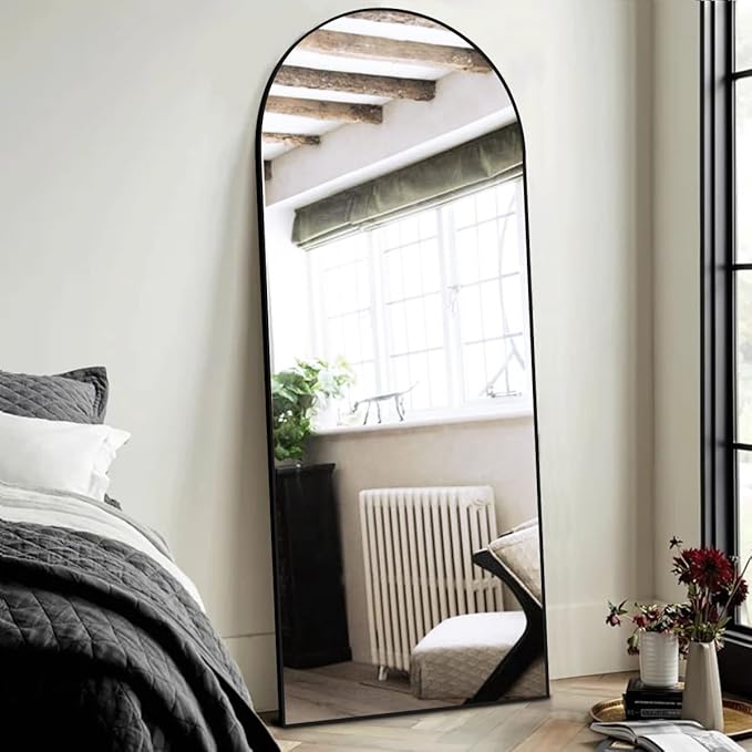 Full Length Mirror with Stand, 34"x76" Floor Mirror Freestanding, Arched Wall Mirror, Oversized Mirror Full Length, Black Arch Mirror Full Length, Wall Mounted Mirror for Bedroom(Black)