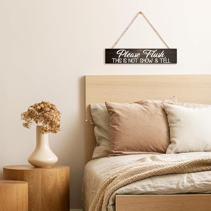 AGMDESIGN Please Flush This is Not Show and Tell Wood Sign, Funny Bathroom Decor for Shelf Wall Desk, Humorous Restroom Sign for Home Office Cafe, Farmhouse Bedroom Toilet Wooden Hanging Plaque