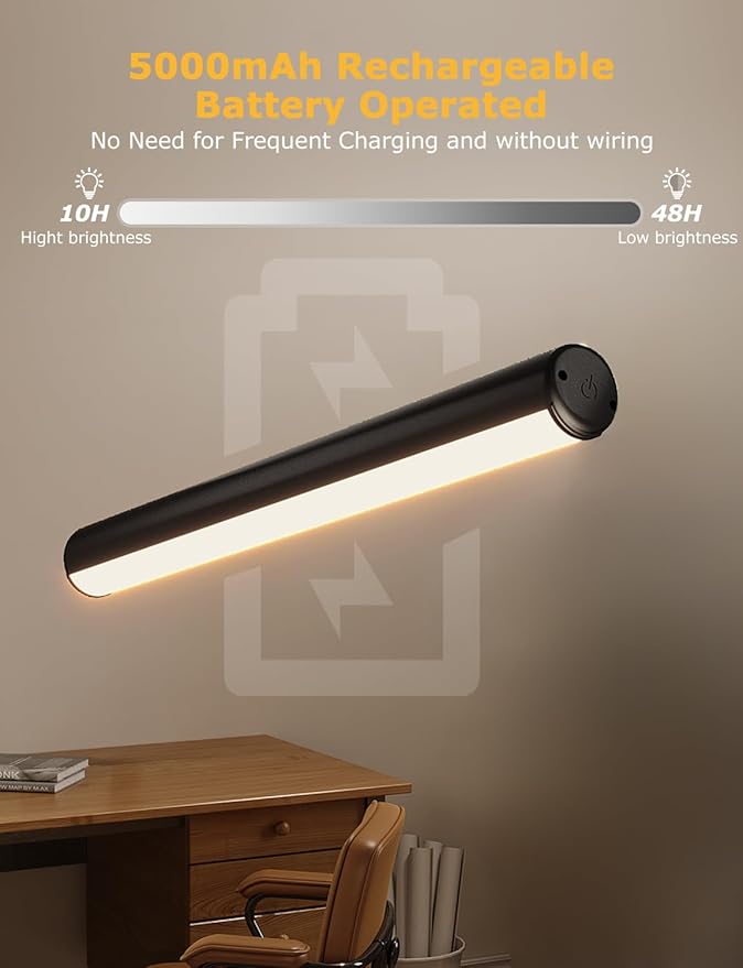 Picture Light with Remote, 16in Battery Operated Picture Lights for Wall 5000mAh, 3 Color Modes and Dimmable LED Art Lighting with Timer for Painting, Frame, Gallery (Black-1Pack)