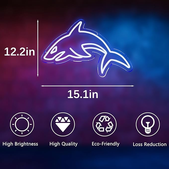 Shark Neon Signs for Wall Decor，Led Neon Light for Live Room, Bedroom, Christmas Birthday Party Gift
