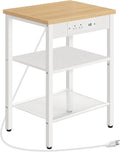 HOOBRO Side Table with Charging Station and USB Ports, Small End Table for Small Space, 3-Tier Nightstand with Adjustable Shelf, for Living Room, Bedroom and Balcony, Natural and White WN112BZ01