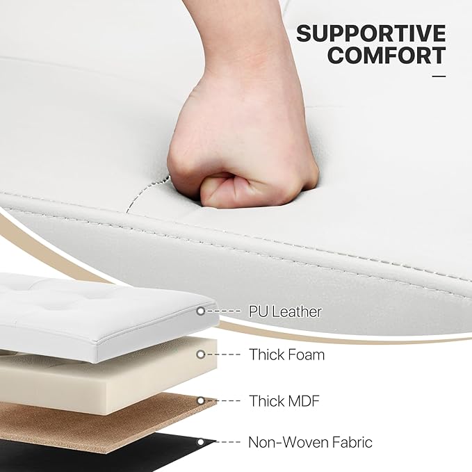 MoNiBloom 15 Inch Storage Ottoman Cube, 11 Gal. Folding Ottoman Foot Rest Stool, PU Leather Small Footrest with Storage for Living Room, Bedroom, Entryway, Hallway, White