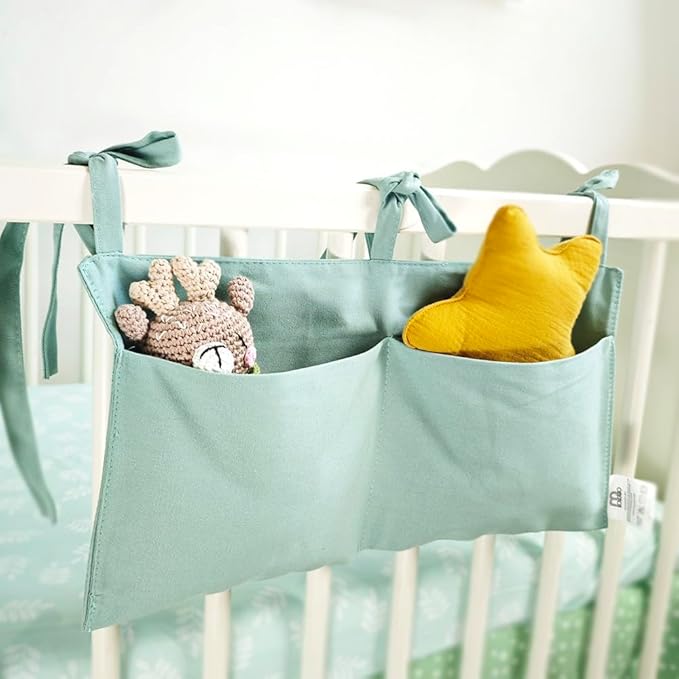 Baby Bedside Hanging Storage Bag - 2-Pocket Bedside Storage with High Capacity for Diapers & Essentials, Space-Saving Hanging Nursery Organizer 5 Colors Available (Blue)