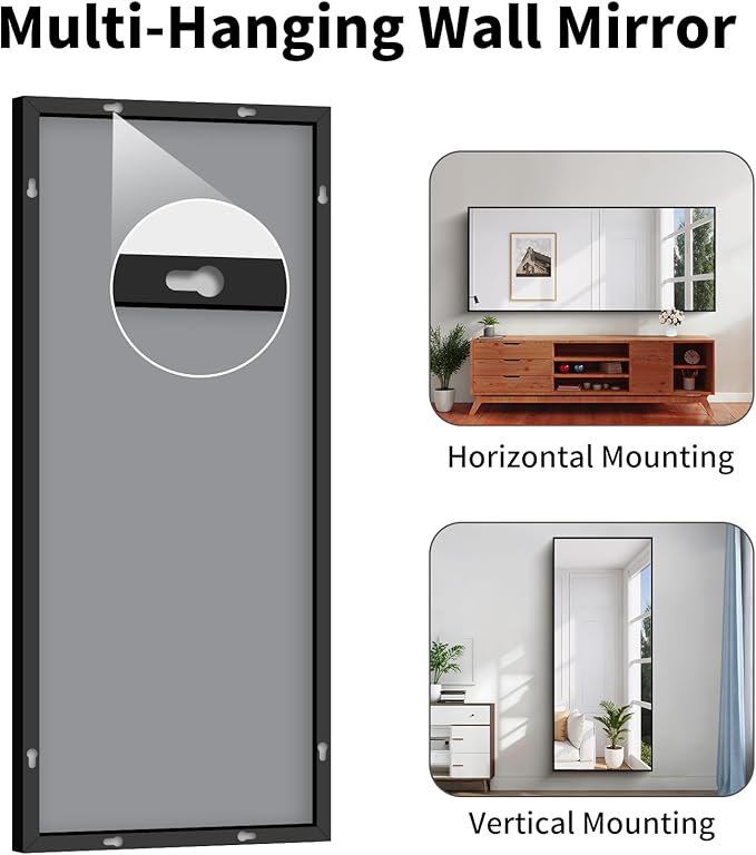 Koonmi Black Framed Bathroom Mirror - Shatterproof 30"x71" Tempered Glass, HD No Distortion, Horizontal/Vertical Mount, Modern Matte Aluminum Alloy Frame