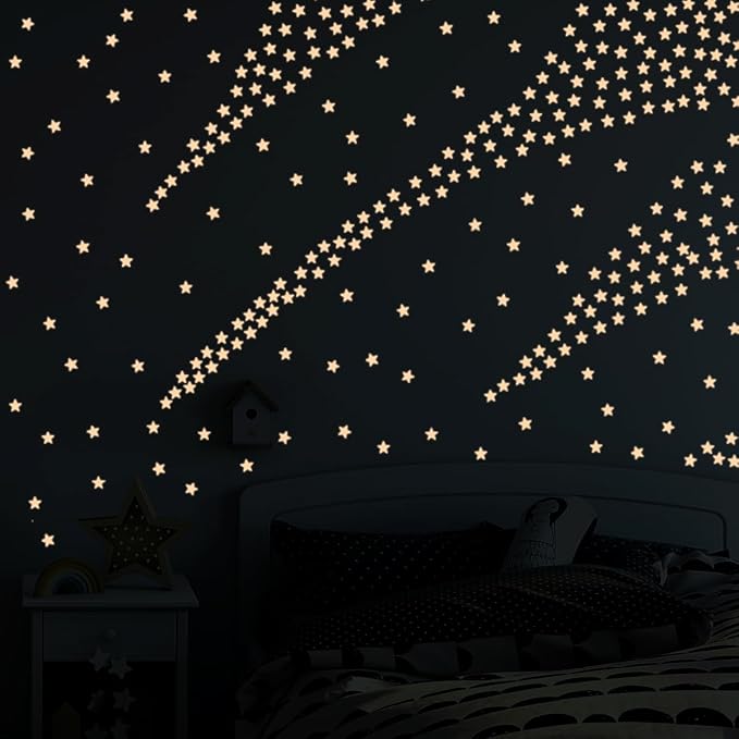 AM AMAONM 100pcs Glow in The Dark Luminous Stars Fluorescent Noctilucent Plastic Wall Stickers Murals Decals for Home Art Decor Nursery Ceiling Wall Decorate Kids Babys Bedroom Room Pink
