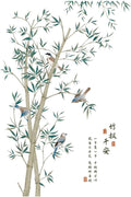 Large Ink Bamboo Wall Stickers, Removable DIY Green Plants Birds Murals Bamboo Decal Peel and Stick Wall Decal 3D Wall Art Stickers Home Decor for Gilrs Bedroom Nursery Rooms Living Room