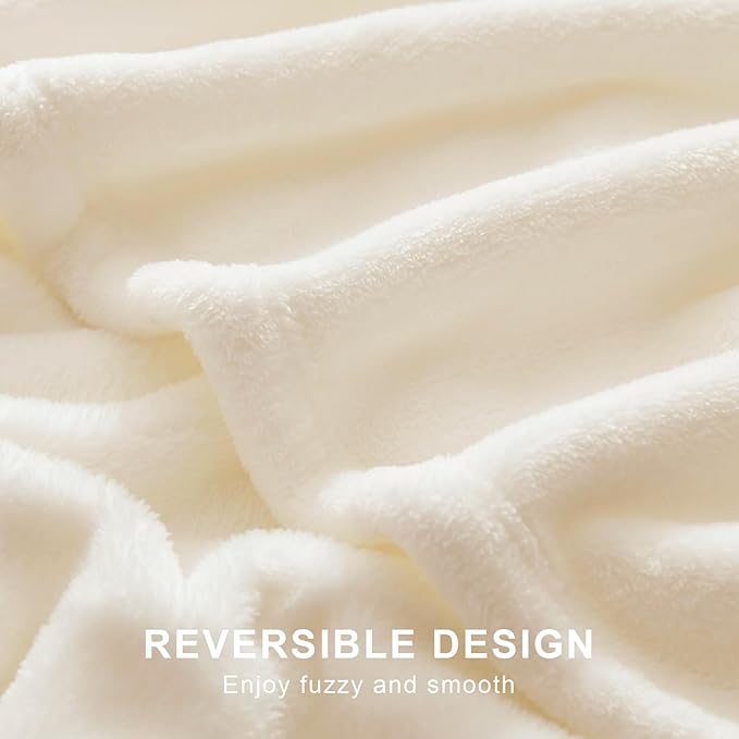 Hansleep Fleece Queen Blanket for Bed Fleece Beige, Queen Size Super Soft Flannel Fuzzy, Plush Cozy Blanket for All Seasons, Beige, Queen 90x90 Inches