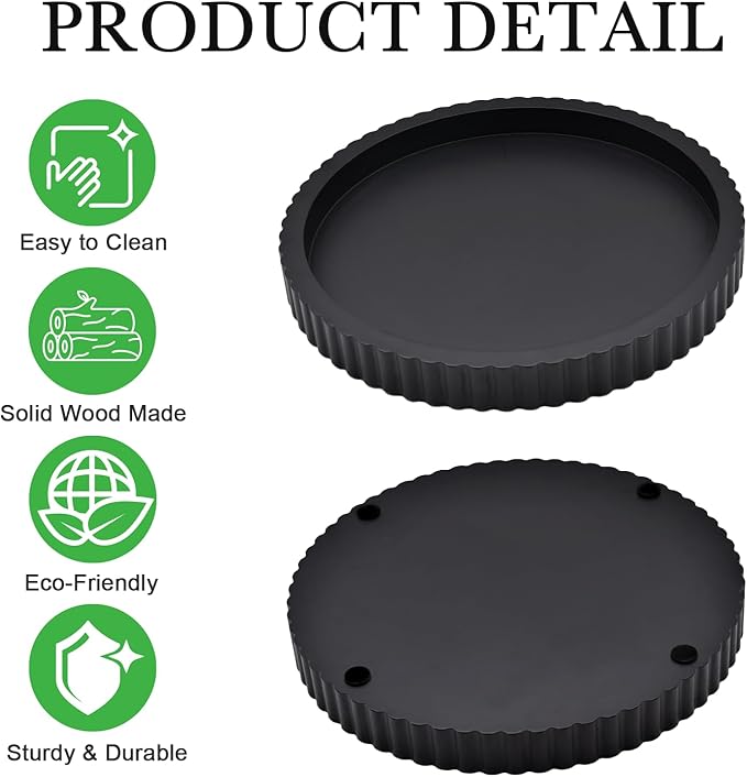 Modern Decorative Tray for Coffee Table, 11" Wooden Black Round Small Decor Tray for Candle, Perfume, Vanity, Kitchen Island Counter & Table Centerpiece