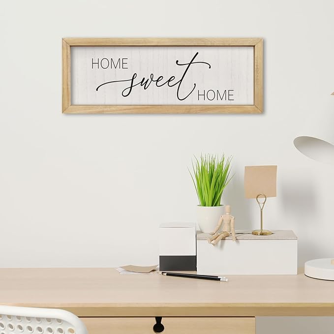 comurdyo Living Room Home Sweet Home Sign Wall Decor 16"×6" Small Home Vintage Farmhouse Minimalist for Wood Framed Dining Room Wall Plaque Hanging Horizontal Art Decor (Wood)