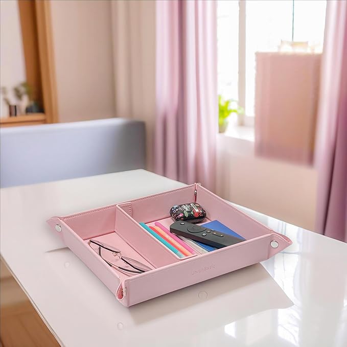 UnionBasic Medium Valet Tray, Jewelry Tray for Rings Watches Earrings, Entryway Catchall Caddy for Coins Keys Change, Nightstand Bedside Valet Holder, Trays for Electronic Gadgets, Candy Pink Plus