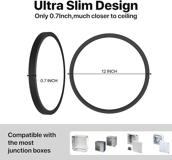 6Pack LED Flush Mount Ceiling Light Fixture Black,12Inch 24W 2640LM,Dimmable 5 CCT Selectable (2700K-6500K),Round Flat Panel Light for Bedroom,0.7Inch Thin Modern Low Profile Design for Hallway