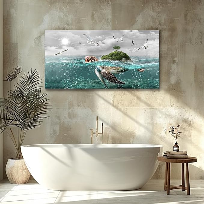 Canvas Wall Art For Living Room Large Size Wall Decor For Bedroom Artwork For Walls Pictures Sea Turtles Canvas Art Prints Bathroom Decoration Blue Ocean Paintings Ready To Hang Room Home Decorations