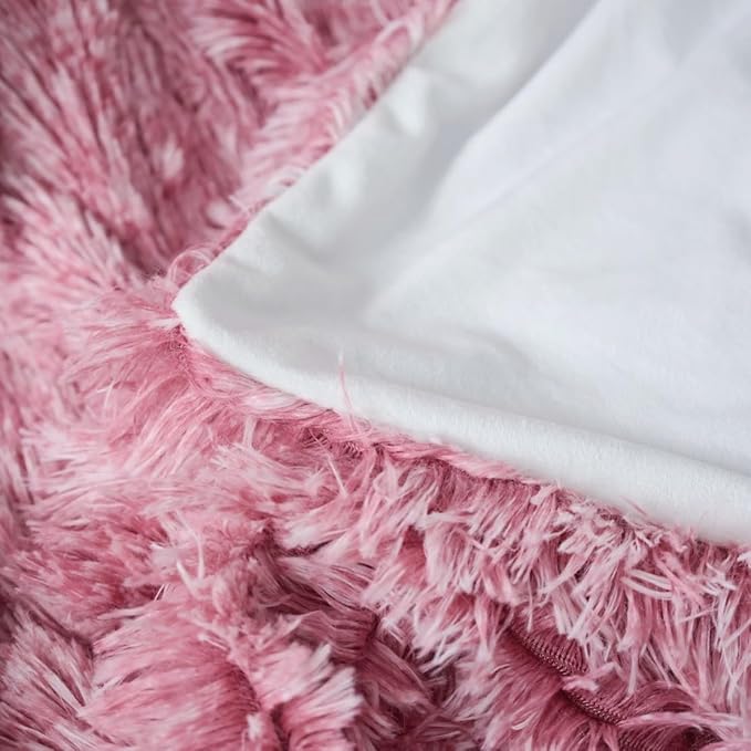 Plush Super Soft Blanket Bedding Sofa Cover Furry Fuzzy Fur Warm Throw Qulit Cozy Couch Blanket for Winter (51"x63",Light Burgundy and White)