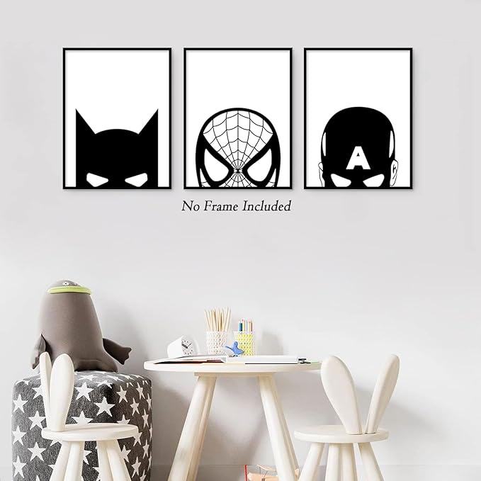Pennclys Superhero Spiderman Canvas Wall Art Black and White Nursery Wall Art Superhero Posters Spiderman Pictures Painting Wall Decor Superhero Poster for Kids Boy Room 12x16x3 Inch Unframed
