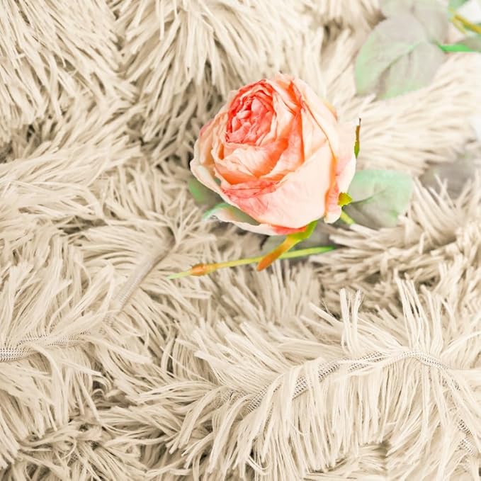 Luxurious Shaggy Throw Blanket, Faux Fur Furry Fuzzy Blanket, Long Pile Plush, Soft Fluffy Texture for Couch, Bed, Living Room Decor(51x63 Inches,Khaki)