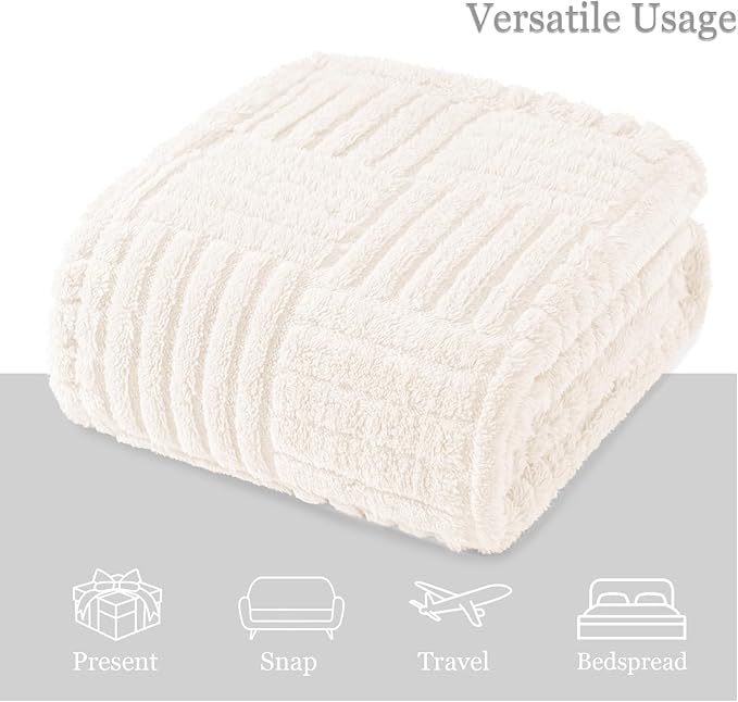 Whale Flotilla Lightweight Fleece Throw Blanket for Couch, Fuzzy Soft Blankets with Decorative Jacquard Pattern for All Season, Warm and Fluffy, 50x60 Inch, Ivory