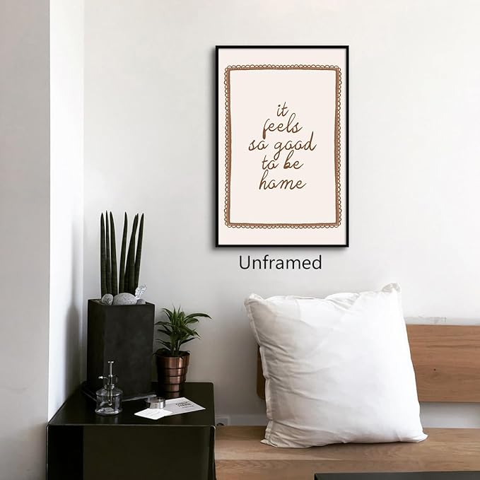 Leetideful Beige Bedroom Canvas Wall Art, It Feels So Good To Be Home Quote Poster, Neutral Cozy Dorm Above Bed Wall Decor, Cute Minimal Entryway Gallery Quote Typography Artwork 12x16in Unframed