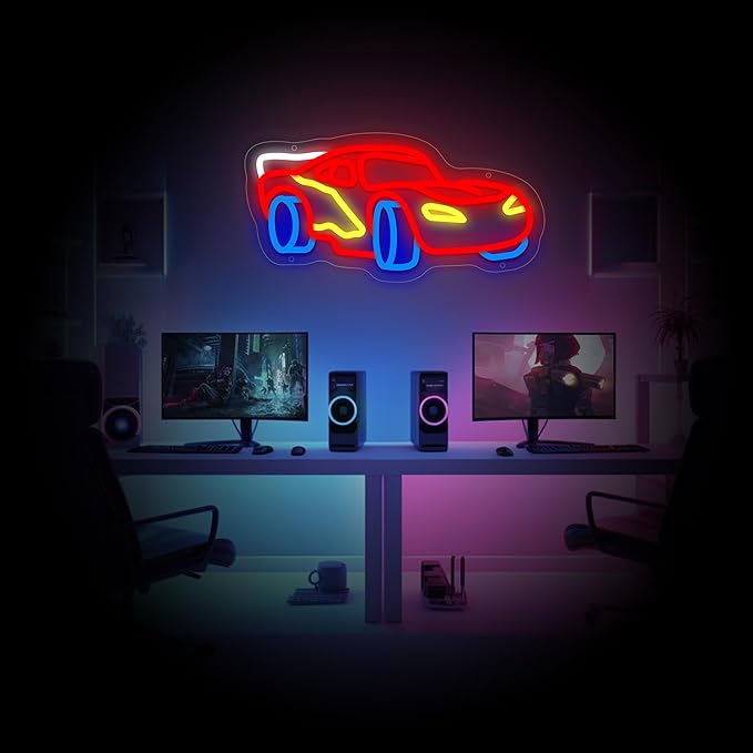 Car Neon Sign for Wall Decor, Racing Car Neon Led Sign, Dimmable Neon Light Sign for Bedroom Playroom Birthday Party, Gift for Racing Fans