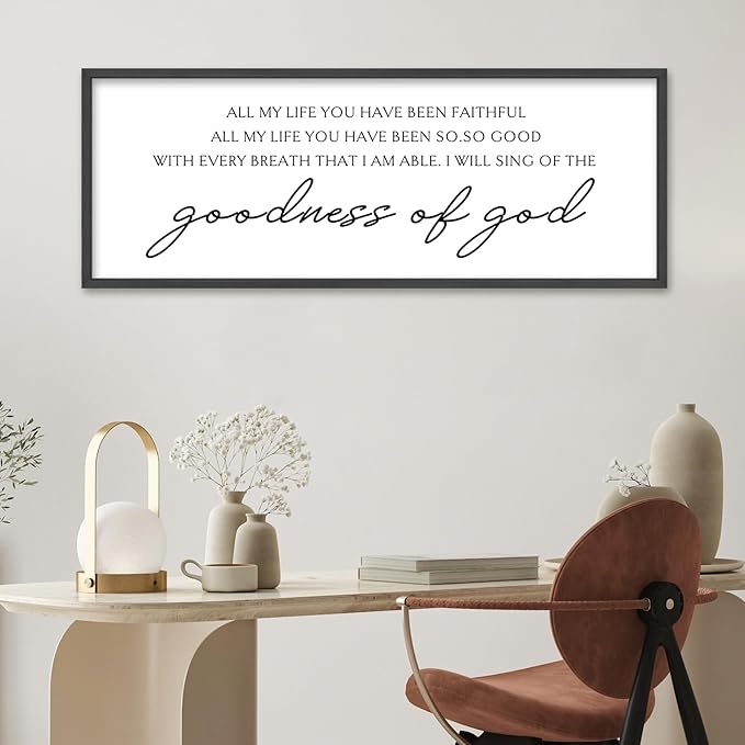 YWMZYKJGS Goodness of God Wall Decor 32"×12" Bible Verse Sign Christian Catholic Scripture Jesus Christ Prayer Large Home Office Wood Framed Wall Hanging Art (Black)