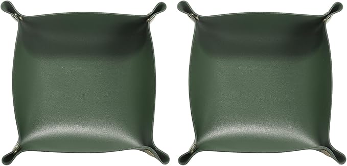 HARFINGTON 2pcs PU Leather Valet Tray Unisex Folding Small Catchall Tray Portable Entryway Table Tray Nightstand Bedside Desk Tray for Key Wallet Watch Coin Jewelry Dice, Green