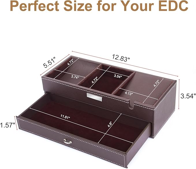 Baoyun Mens Valet Tray, Nightstand Organizers for Men, Leather Jewelry Storage Box Bedside Table Organizer EDC Catch All for Jewelry Key Wallet and Phone