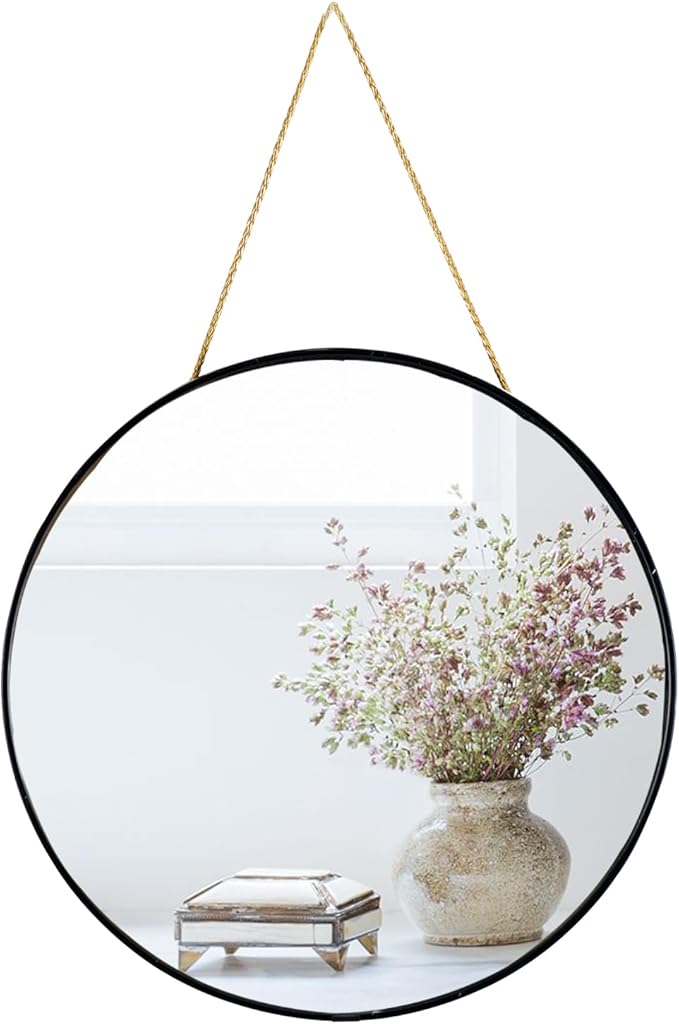 Small Round Wall Mirror,Bathroom Mirror (Black, 11.8 in.)