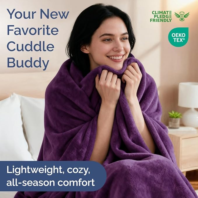 Ultra Soft Fleece Blanket Queen Size - Flannel Fleece Luxury Queen Blanket - Lightweight for Couch Bed Chair - Thick, Warm & Breathable - All Season Cozy Fuzzy, Anti-Static Microplush Bedding, Purple