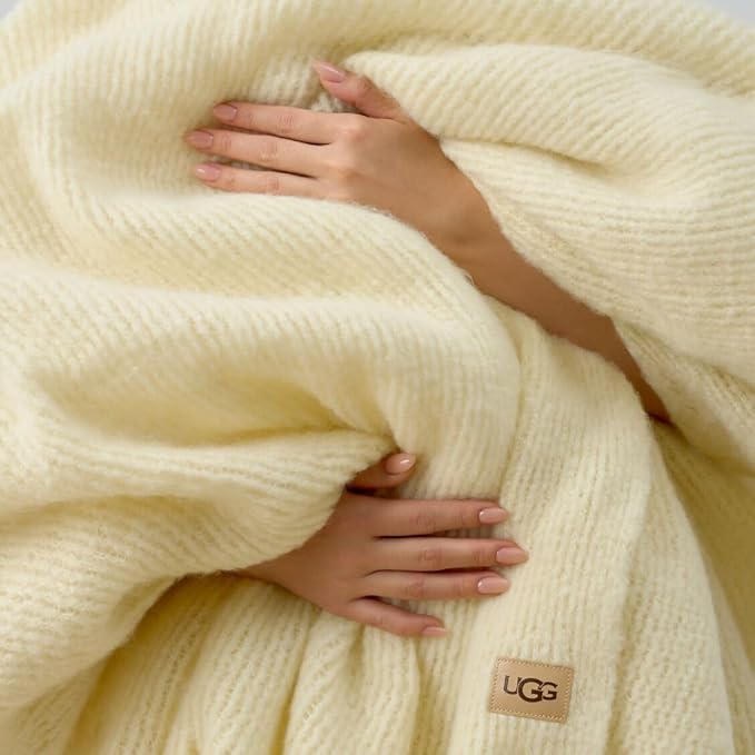 UGG Knit Throw Blanket – Soft Lightweight Throw Blanket for Couch, Bed Throws or Luxury Home Decor, Blankets & Throws for Home, Living Room and Bedroom, 50" x 70" (Margot) (Yellow)