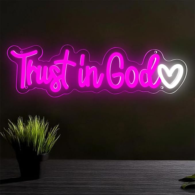 Trust In God Neon Sign,Christian Neon Light USB Powered Dimmable Led Sign Religious Neon Signs for Wall Decor, for Prayer Room Church Bedroom Living Room Jesus Christian Gifts