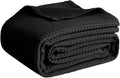 100% Cotton Blankets for Bed - Waffle Weave Blankets for Summer, Lightweight and Breathable Soft Woven Blanket for Spring (Black, Throw (50" x 60"))