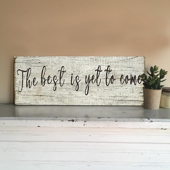 Inspirational Wall Art Decor - The Best is Yet to Come Sign - Office Motto Canvas Print Vintage Rustic Picture Motivational Wooden Photo for Bedroom Living Room Home Office Decor, 12x36 Inch