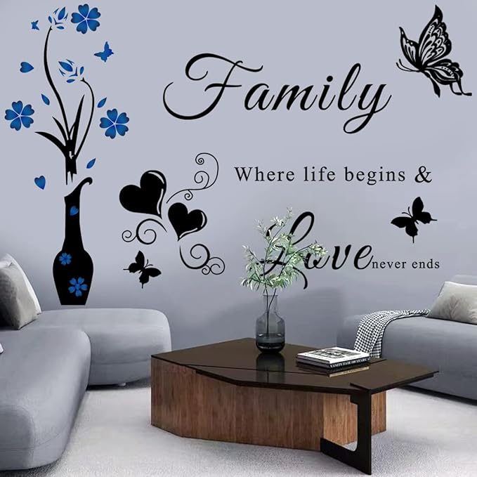 Family Wall Sticker Decals: Inspirational Quote Vase Art Vinyl Lettering Saying for Living Room, Bedroom & Dining Room Decor