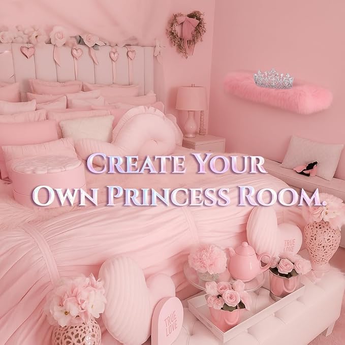 2 Pack Pink Floating Shelves for Wall, Wood Shelf with Fluffy Soft Pink Shag Cover,Wall Mounted Shelves for Bedroom, Living Room, Suitable for Storing Valuable Collectibles,Purses,Handbags,High Heels