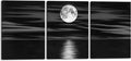 Wieco Art 3 Panel Sea White Full Moon in Night Canvas Print Wall Art Black and White Ocean Beach for Living Room Bedroom Kitchen Home Decorations Modern Abstract Artwork