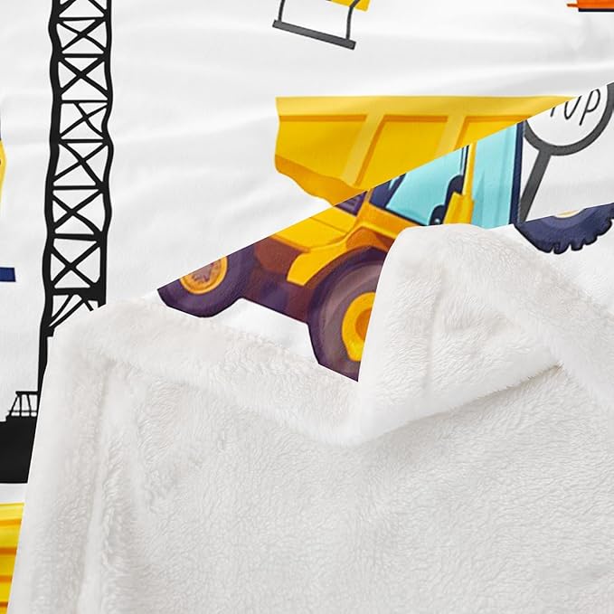 Erosebridal Construction Fleece Throw Blanket for Kids Boys Excavator Truck Blanket Throw Queen 90"X90" Cartoon Car Toddler Bed Blanket Soft Warm,Tractor Vehicle Sherpa Flannel Blanket Yellow Blue