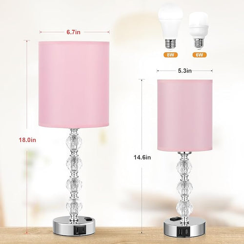 Acaxin Touch Bedside Crystal Lamps for Bedrooms Nightstand with USB C+A Charging Port and AC Outlet White, 3 Way Dimmable Silver Large End Side Table Lamp for Living/Guest/Dinning Room/Kitchen