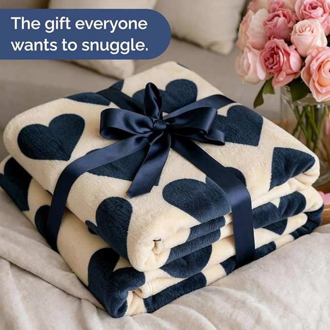 Ultra Soft Fleece Blanket Throw Size - Flannel Fleece Throw Blue Hearts Blanket - Lightweight for Couch Bed Chair - Thick, Cozy, Warm and Breathable - All Season Cozy, Anti-Static Microplush Bedding