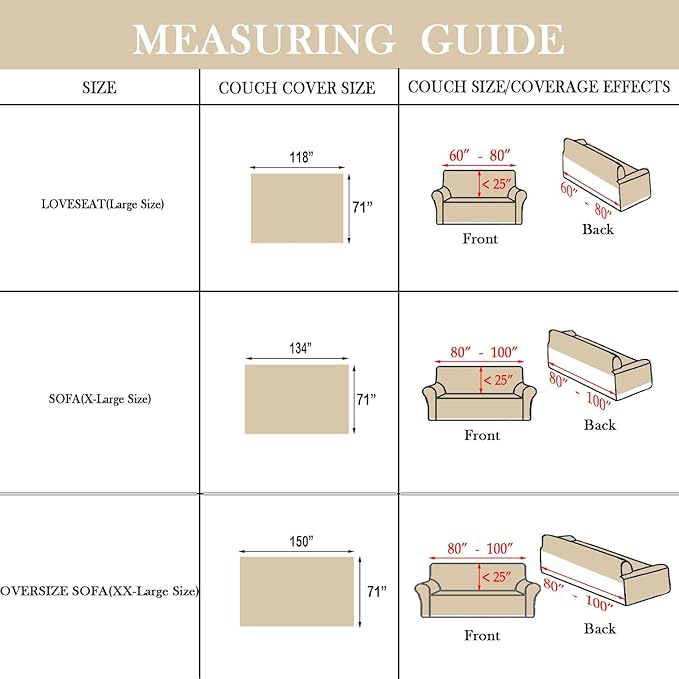 HANDONTIME Corduroy Sofa Covers for Kids Light Khaki Couch Slipcover Jacquard Sectional Covers Cozy Couch Cover Protector Chenille Sofa Covers Washable Pet Protector Furniture Covers, 91" X134"