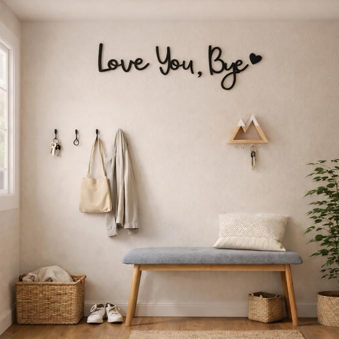 Wooden Love You Bye Sign Home Decor - Boho Farmhouse Wall Art Decor for Stylish Living Room, Hallway Entryway, Wall Decor Door Sign Gift Family Lovers